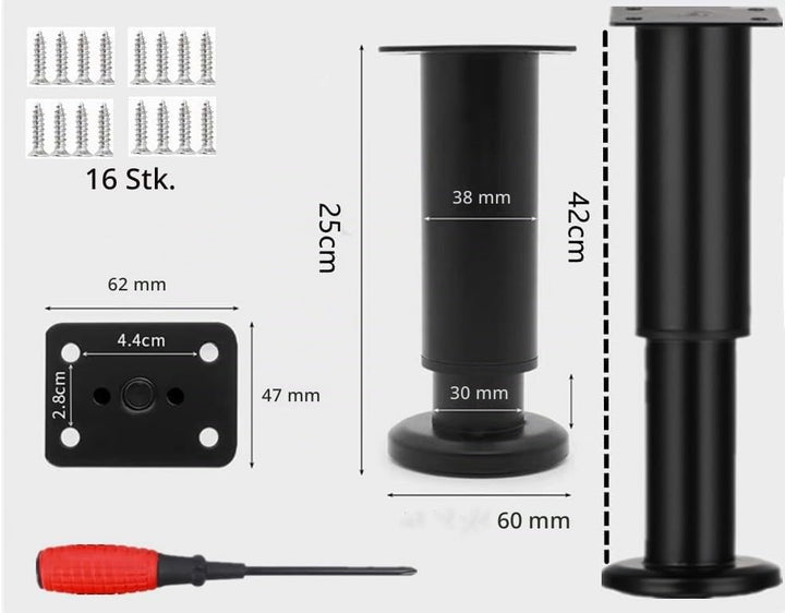 4 Schwarz Verstellbare Möbelfüsse 25-42cm,Tischbeine Metall Füsse für Möbel,rutschfest,Rostbeständig