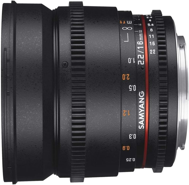 SAMYANG 13016T2.2F T2.2 VDLSR ED UMC CS II Objektiv für Anschluss Fuji X (16mm), für Anschluss Fuji