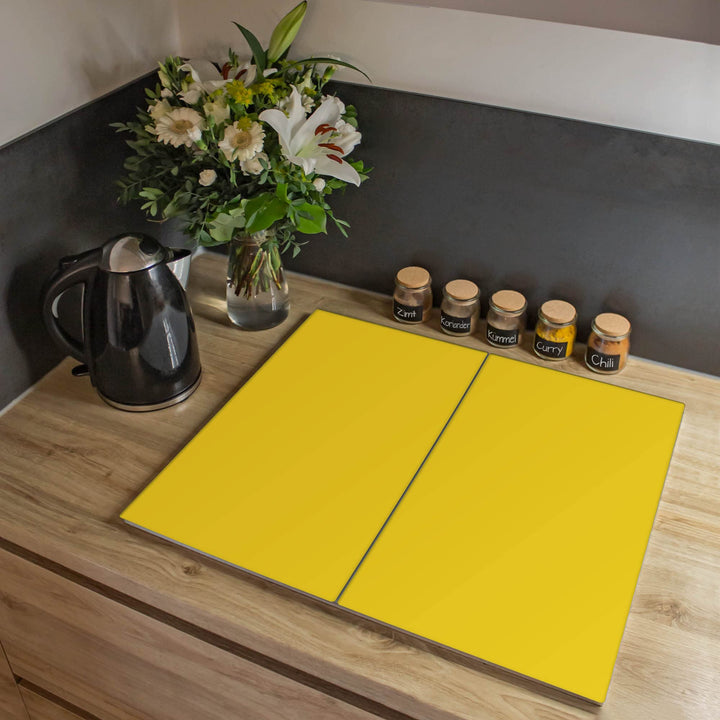 banjado® Herdabdeckplatte Glas 2-teilig je 30x52 cm/Schneidebrett Herdabdeckung mit Motiv Sonnengelb