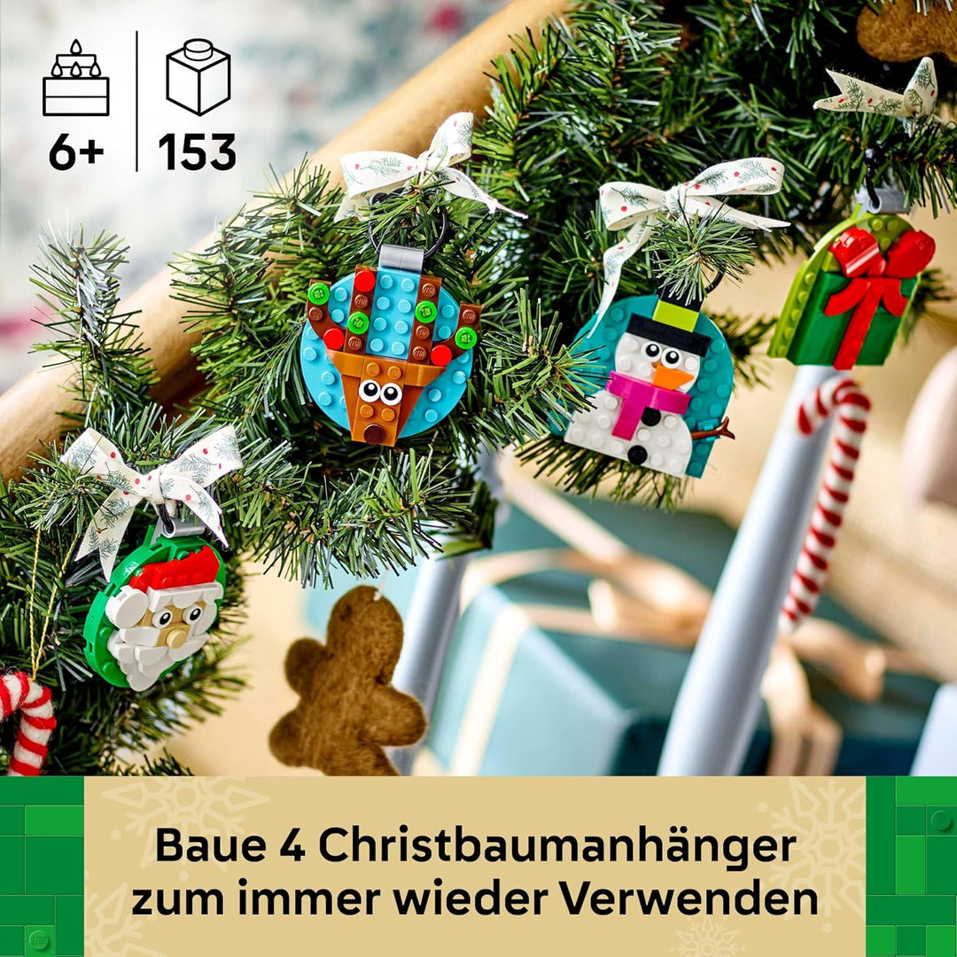 LEGO Verschiedene Christbaumanhänger - 4 Tannenbaum Dekorationen inkl. Weihnachtsmann, Schneemann &