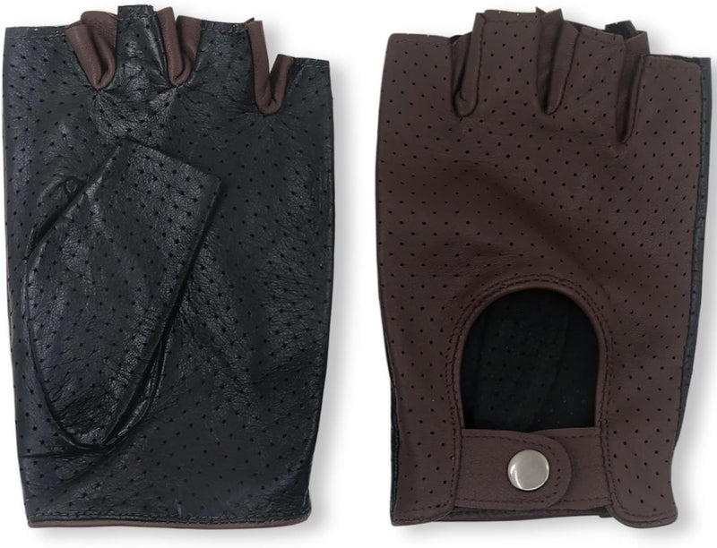 ZLUXURQ Herren-Lederhandschuhe Vollmaschige Fingerlose Halbfinger-Fahrhandschuhe Small-8.5" Schwarz