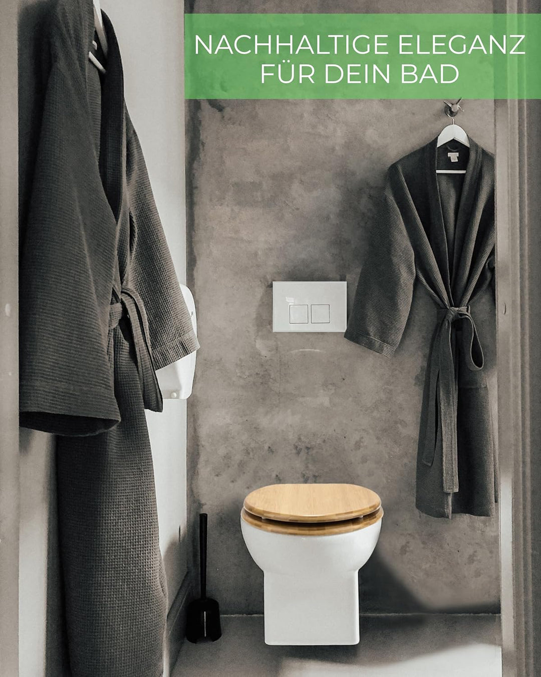 Bambus WC Sitz mit Absenkautomatik - bombenfester Halt des Bambus Klodeckels durch Spezialscharniere