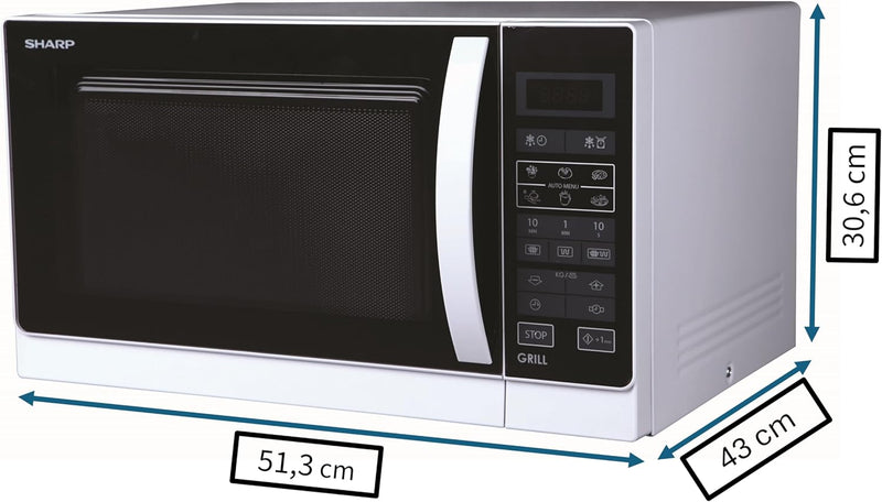 Sharp R742INW 2-in-1 Mikrowelle mit Grill / 25 L / 900 W / 1000 W Grill / LED-Display / 8 Automatikp