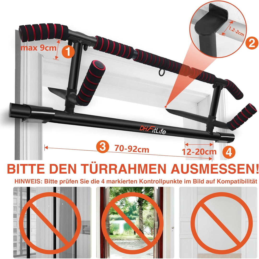 DH FitLife Klimmzugstange Türrahmen ohne Schrauben | Pull up bar Doorway | Reckstange Turnstange Tür