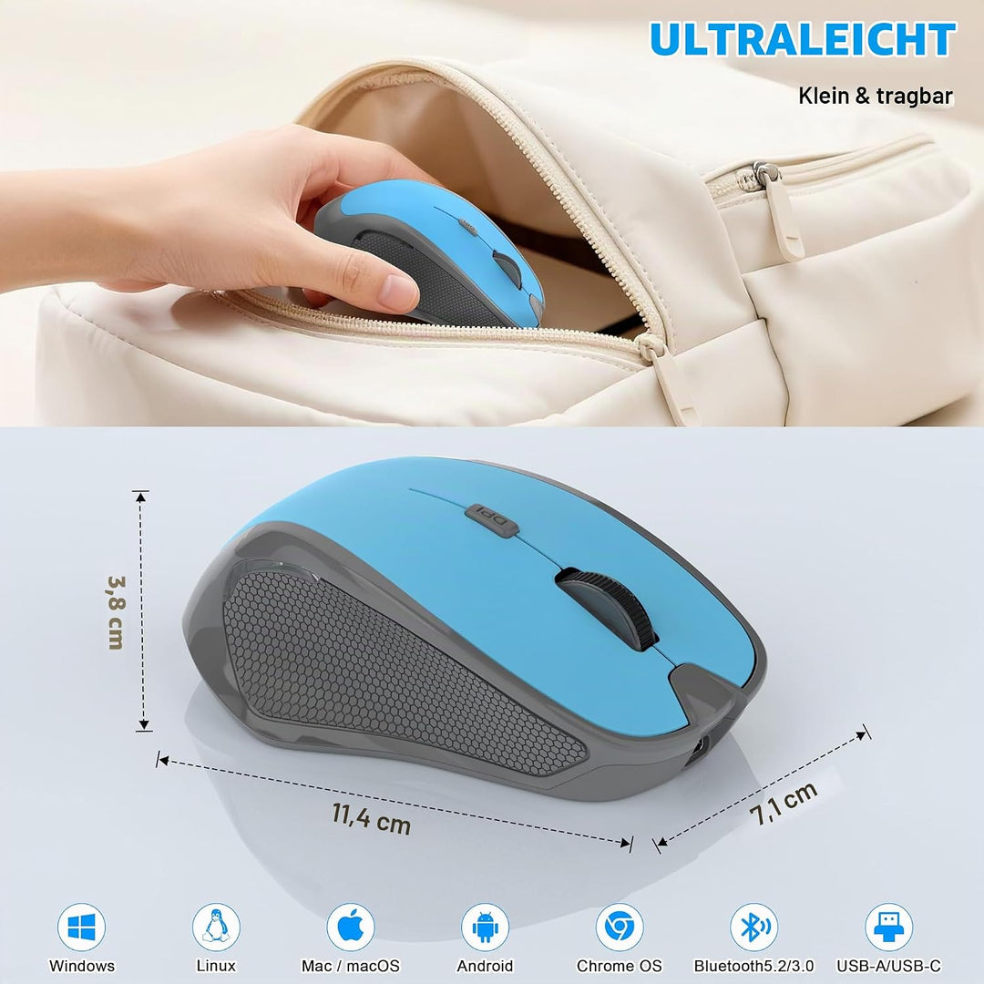 Ergonomische Maus Kabellos für Laptop/PC/MacBook/iPad, 2.4GHz &amp; Bluetooth Büro Stumme Funkmaus, 1600