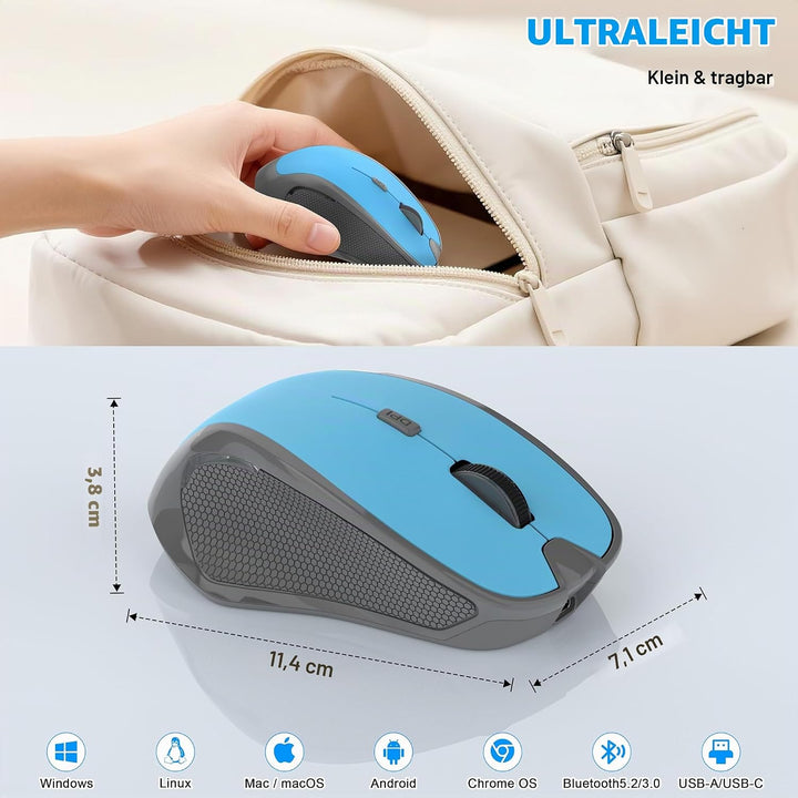 Ergonomische Maus Kabellos für Laptop/PC/MacBook/iPad, 2.4GHz &amp; Bluetooth Büro Stumme Funkmaus, 1600