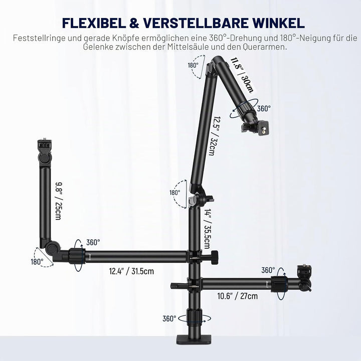 NEEWER Kamera Tischmontage Rig Ständer mit 2 Auslegerarmen für Fotogeräte: Videolicht Ringlicht, Tel