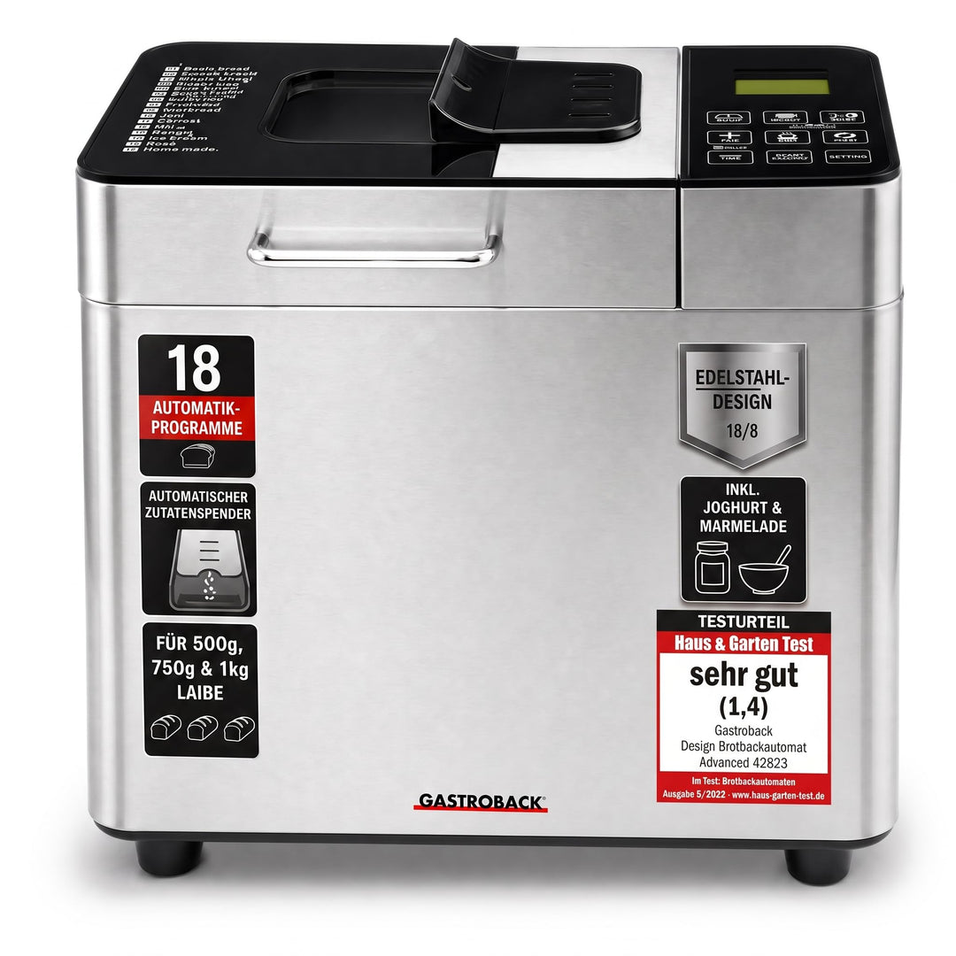 Gastroback 42823 Design Brotbackautomat Advanced, Edelstahl Brotbackmaschine 18 Programme, automatis
