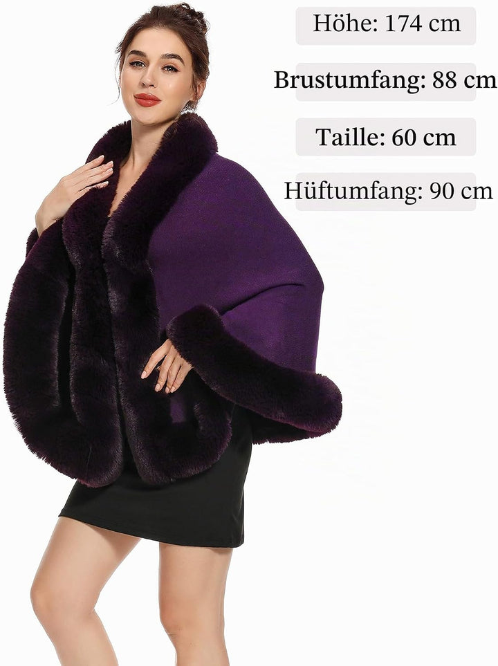 ZLYC Damen Winter Kunstpelz Poncho Cape Strick Schal Stola Warm Cardigan Violett, Violett