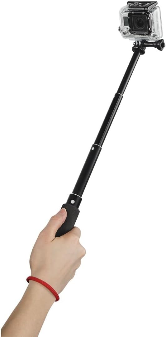 Hama Selfie-Stick, Reise-Teleskopstab mit Neiger-Stativkopf für Smartphones, Kameras und GoPro-Actio