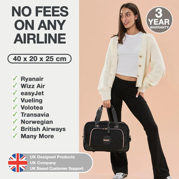 Cabin Max Vela Reisetasche, fliegenfrei auf Easyjet, Damen Reisetasche (40 x 25 x 20cm, Schwarz) 40