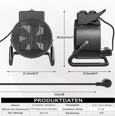 YRHome 3000W Keramik Heizgerät Heizlüfter Elektroheizer Heizer Schnellheizer Elektroheizgebläse Bauh