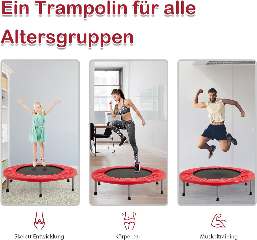 GYMAX Ø97 cm Mini Trampolin klappbar, Fitness Trampolin für Erwachsene & Kinder, Gartentrampolin bis