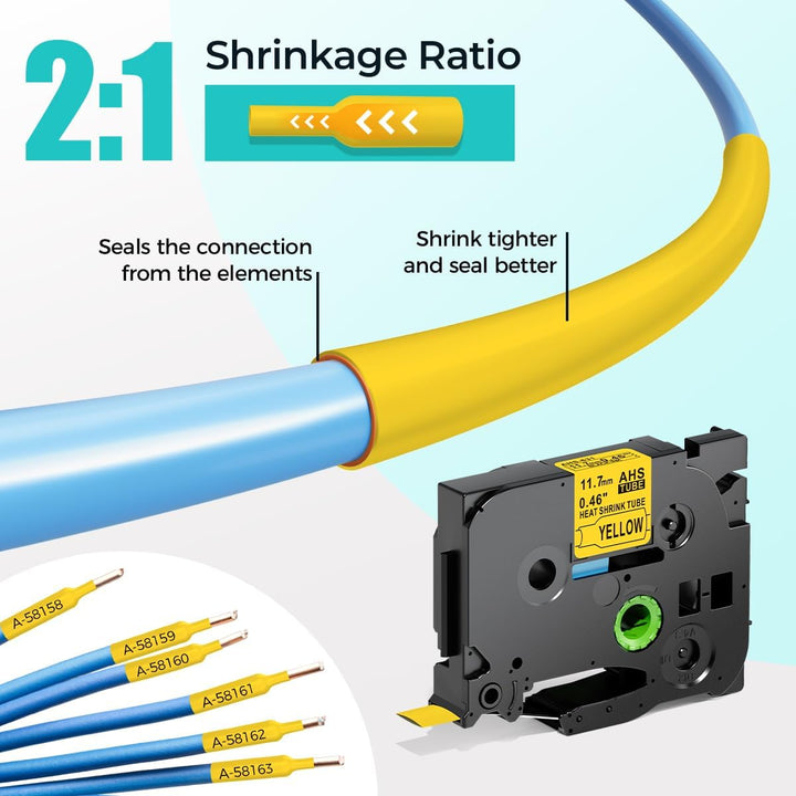 HSe631 Kompatible mit Brother Ptouch Schrumpfschlauch 11.7mm Gelb Schwarz auf Gelb 11.7mm x 1.5m 3,