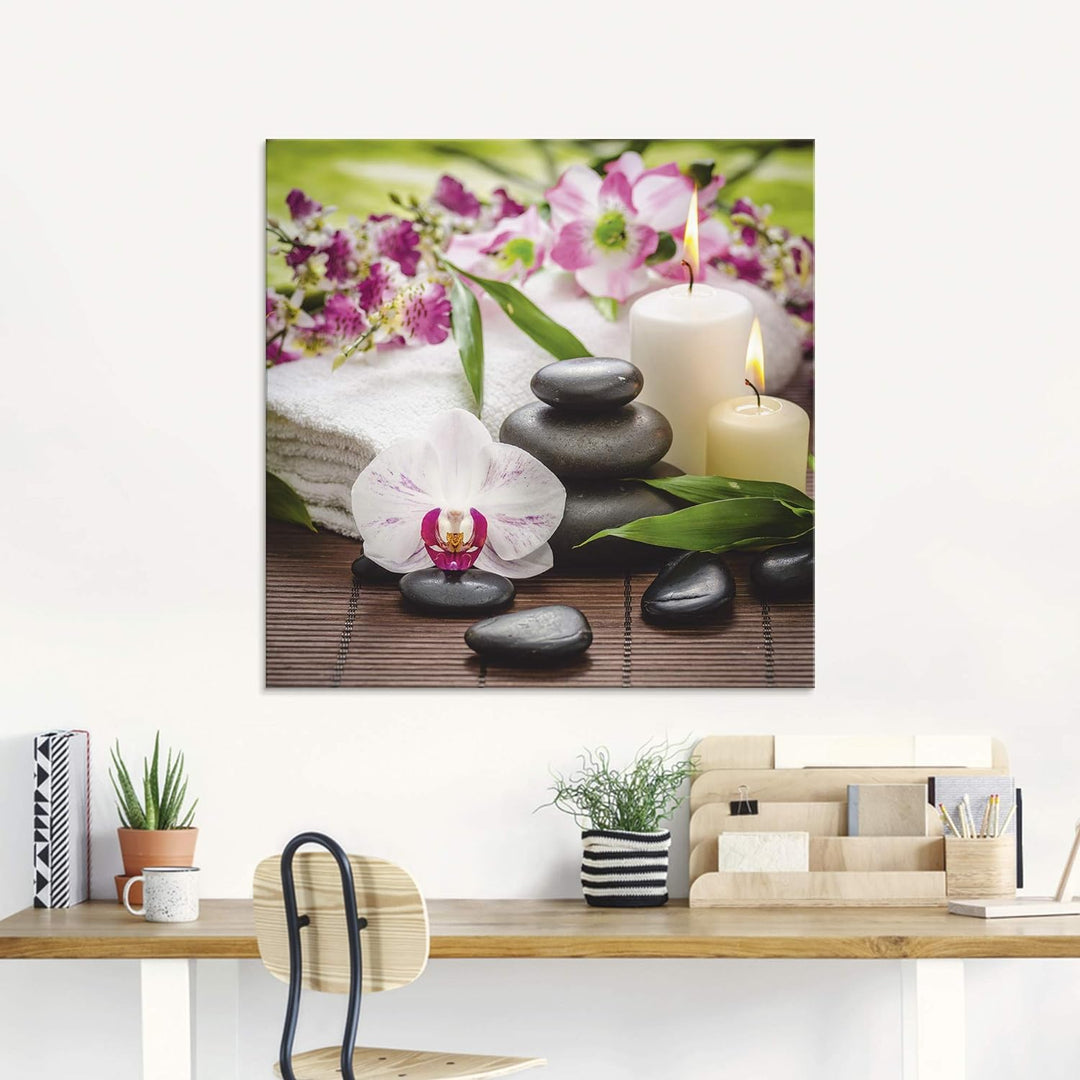 ARTland Glasbilder Wandbild Glas Bild einteilig 50x50 cm Quadratisch Wellness Zen Steine Spa Orchide