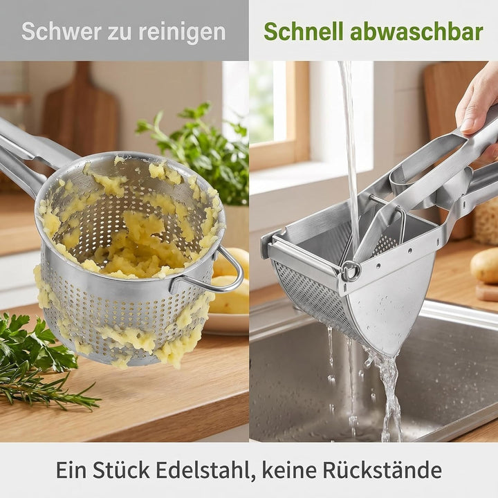 DULCE DOM Kartoffelpresse aus Edelstahl | Robustes Gemüse- & Obstpassiergerät für cremiges Püree | E