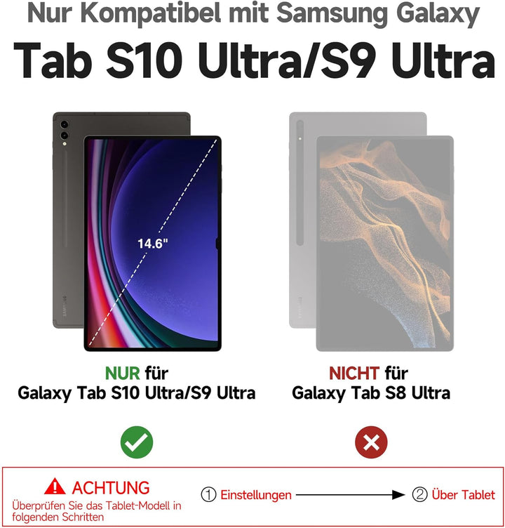 Dexnor Tastatur Hülle für Samsung Galaxy Tab S10 Ultra/S9 Ultra 14.6 Zoll, Book Cover Style Keyboard