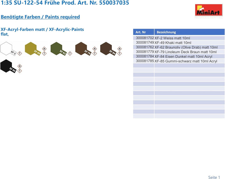 Mini Art 37035 1:35 SU-122-54 Frühe Prod.-originalgetreue Nachbildung, Modellbau, Plastik Bausatz, B