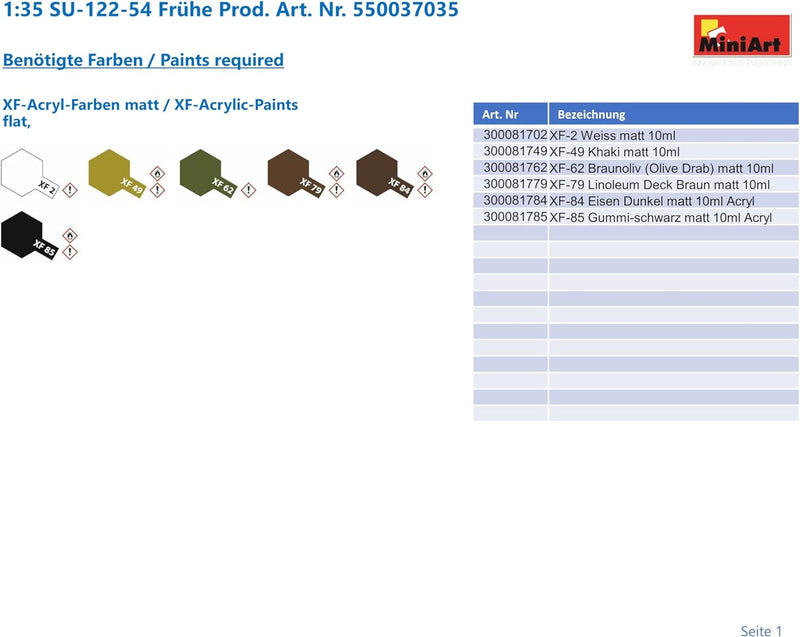 Mini Art 37035 1:35 SU-122-54 Frühe Prod.-originalgetreue Nachbildung, Modellbau, Plastik Bausatz, B