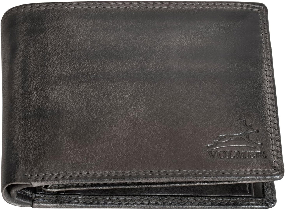 Fa.Volmer ® Leder Geldbörse Herren mit RFID-Schutz I extra-stabile Doppelnaht I 9 Fächer für Kreditk