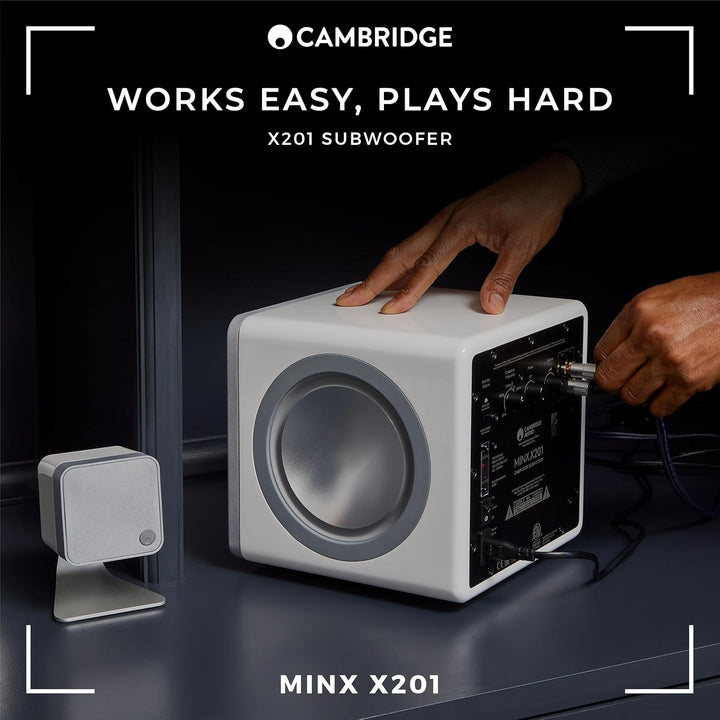 Cambridge Audio Minx X201-200 Watt Aktiv-Subwoofer mit Zwei zusätzlichen Basstreibern und voll einst