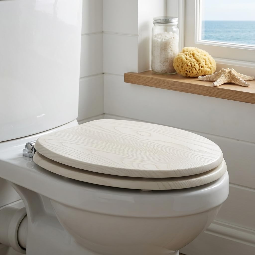 Croydex Always Fits Toilettensitz, einfach anzubringen, Weisses Eichenholz-Effekt., Einheitsgrösse,