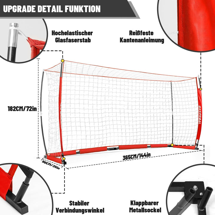 Fussballtor Outdoor [180cm/240cm/365cm], Faltbares Fussballtor Garten & Training mit Koordinationsle