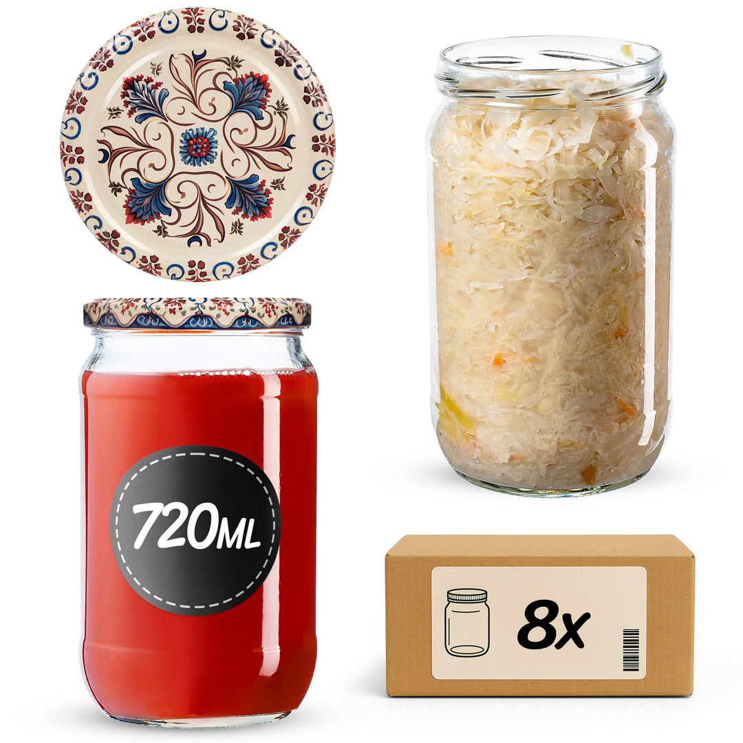 KADAX 8er Set Einmachgläser 720ml TO82, Grosse Sturzgläser mit Schraubdeckel, Einkochgläser Fermenti