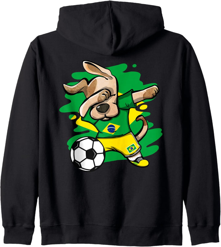 Dabbing Dog Brasilien Fussball Fan Trikot Brasilien Flagge Fussball Kapuzenjacke