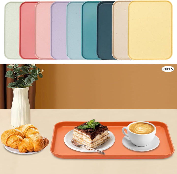 20 Stück Kunststoff-Tabletts für Fast-Food-Serviertabletts für Restaurants, Bunte Cafeteria-Tabletts