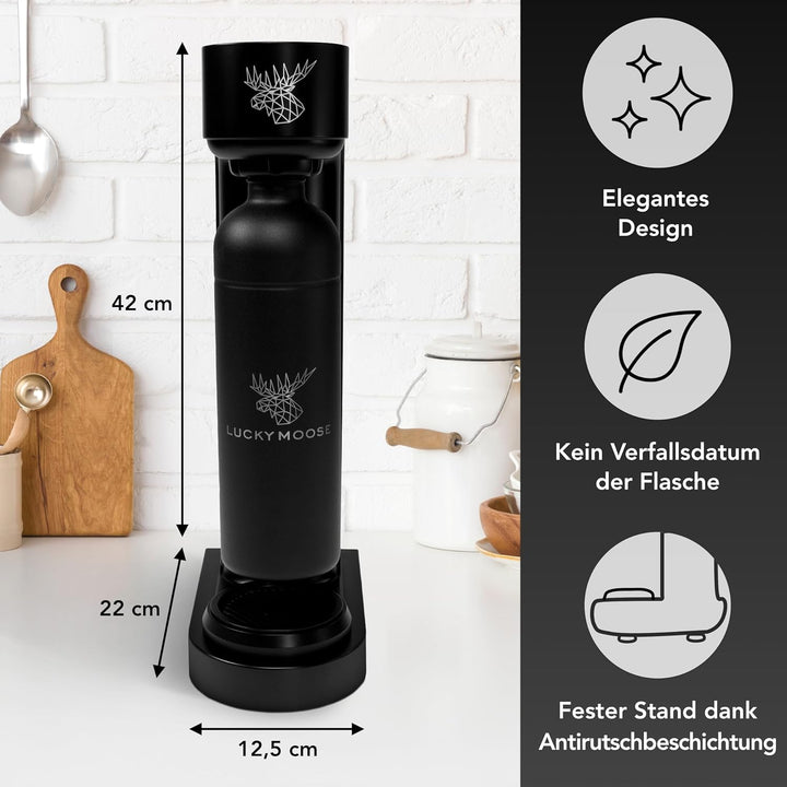 Luckymoose® Infinity Wassersprudler mit 2x 1,25L Edelstahlflaschen - Spart bis zu 25% CO2 dank Stopp