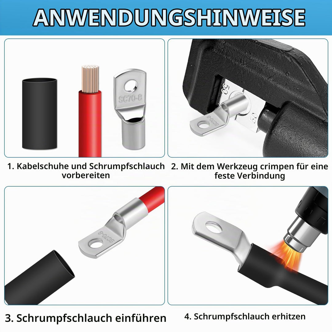 10x Rohrkabelschuhe 50mm² Kabelschuhe Loch-Ø M8 Ringkabelschuh Verdicktes Kupfer Unisolierte SC Kabe