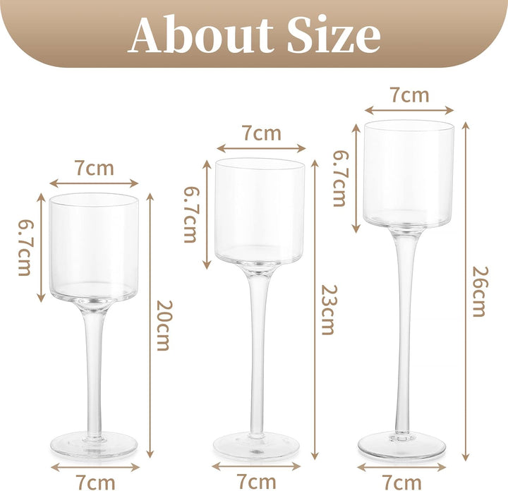 Sziqiqi 3 Stück Teelichthalter Glas - Elegante Kerzenständer Hohe Kerzenhalter Stumpenkerzen Windlic