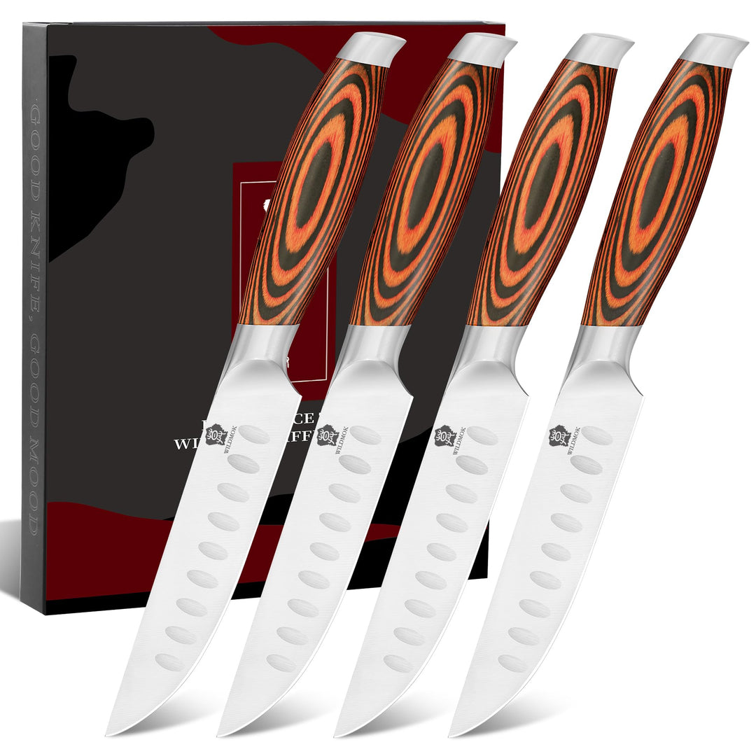 WILDMOK 4-teilig Steakmesserset 12,8cm Klinge aus Deutschem Stahl, Ergonomischer Griff Steakhouse Me