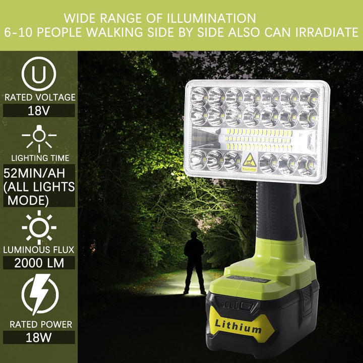 YEX-BUR 2000LM kabellose LED-Arbeitslichttaschenlampen Powered by Ryobi 18-Volt ONE + Lithium-Ionen-