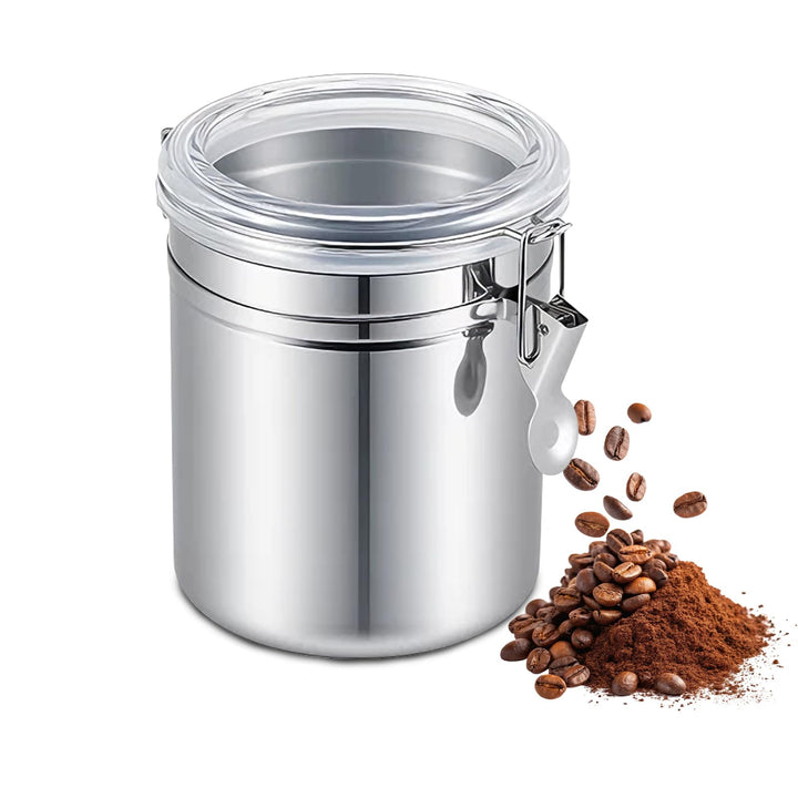 Hapivida Luftdichte Vakuum Kaffeedose, 1000ml Edelstahl Kaffeepulver Dose mit Aroma-Deckel und Versc