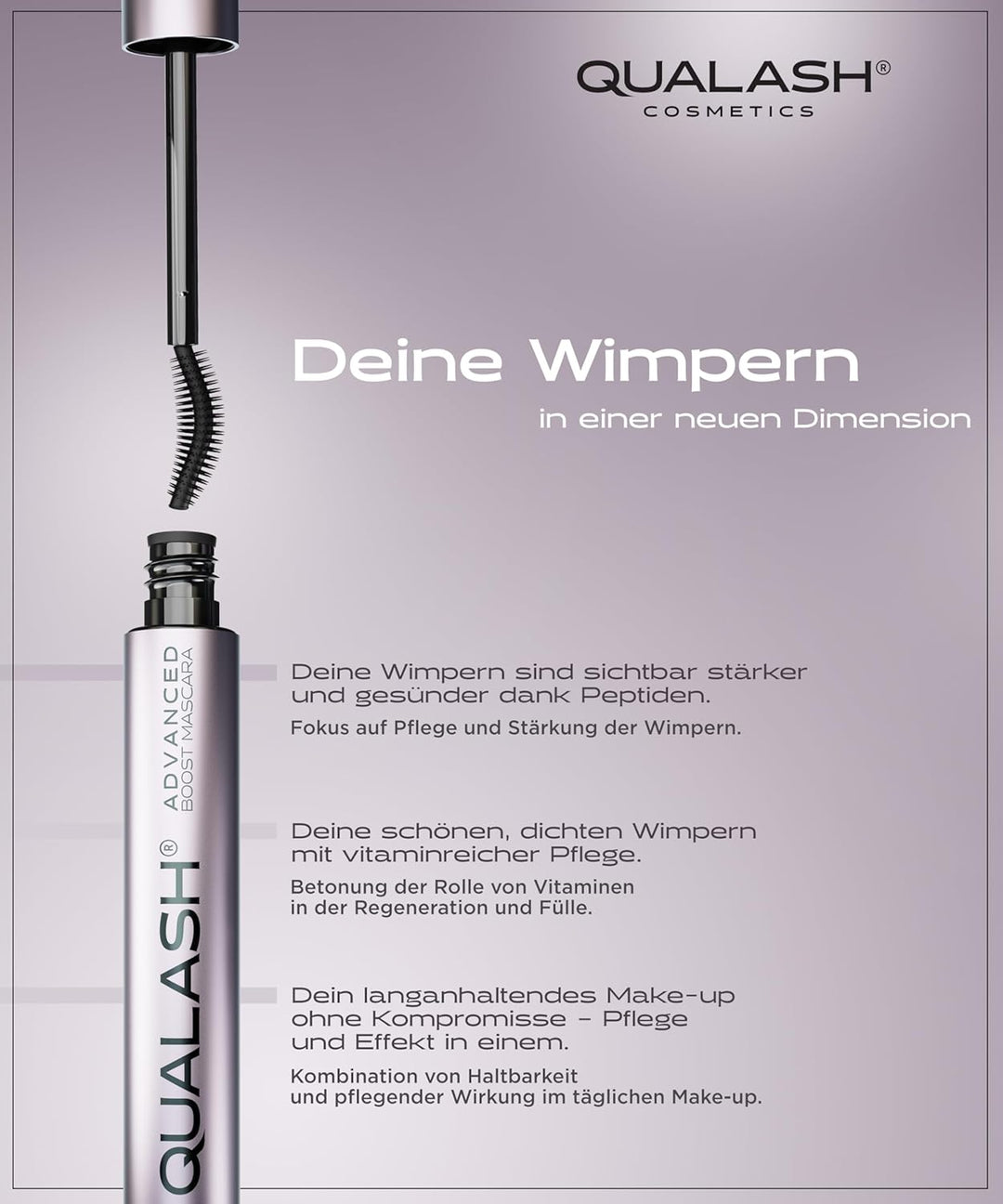 Mascara mit Wimpernserum-Effekt – QUALASH® Curl & Lift (10 ml) – schwarze Wimperntusche für extremes