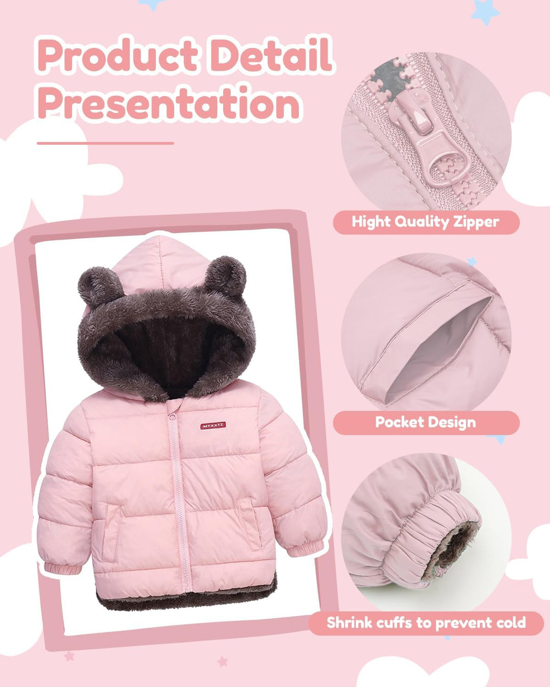 JiAmy Baby Winter Fleece Mantel Kinder Jungen Jacke Outwear Mädchen Gepolstert Kleidung 3-4 Jahre Ro