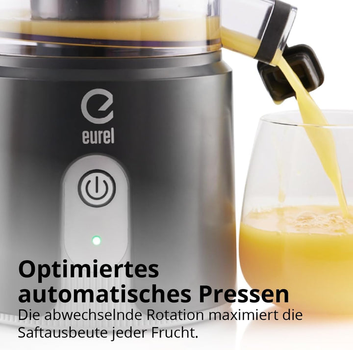 Eurel Akku Zitruspresse OA42, Kabellos USB-C, 7,4V/2200mAh, BPA-frei, grosser Presskegel, Tropfstopp