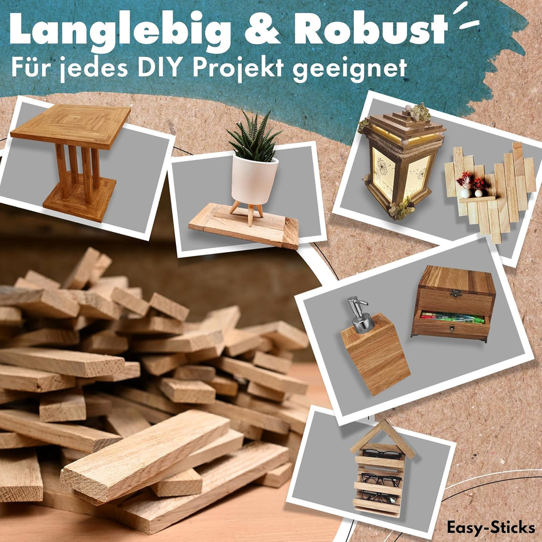 Bastelholz Eiche Easy-Sticks 3.0 16 cm Eiche – 160 Stück – OHNE Klebeband – Hölzchen für DIY Projekt
