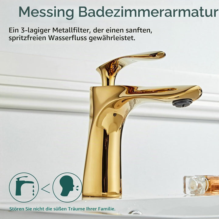 Leekayer Waschbecken Wasserhahn Gold Chrom Messing Einhand-Waschtisch-Mischbatterie,LK75239Gg, Gold