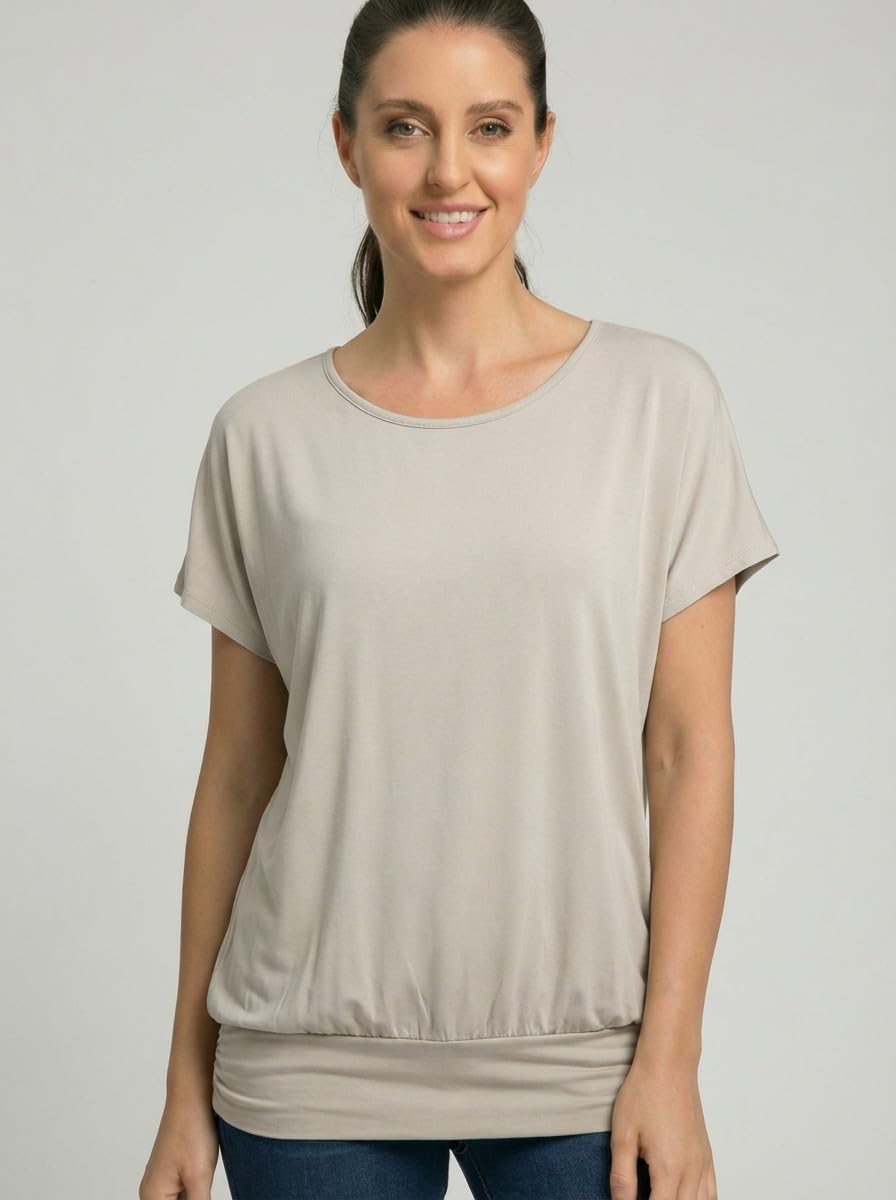 Van Der Rich ® - Tshirt Kurzam Rundhalsausschnitt Sommer- Damen M Beige, M Beige