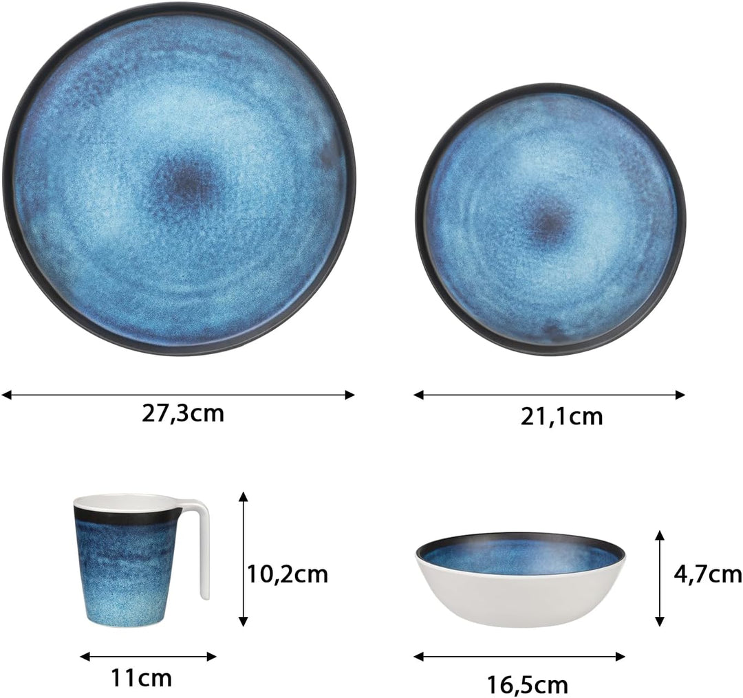 Moritz Camping Tafelgeschirr aus Melamin für 4 Personen 16-teilig | spülmaschinenfest | Picknick Ges