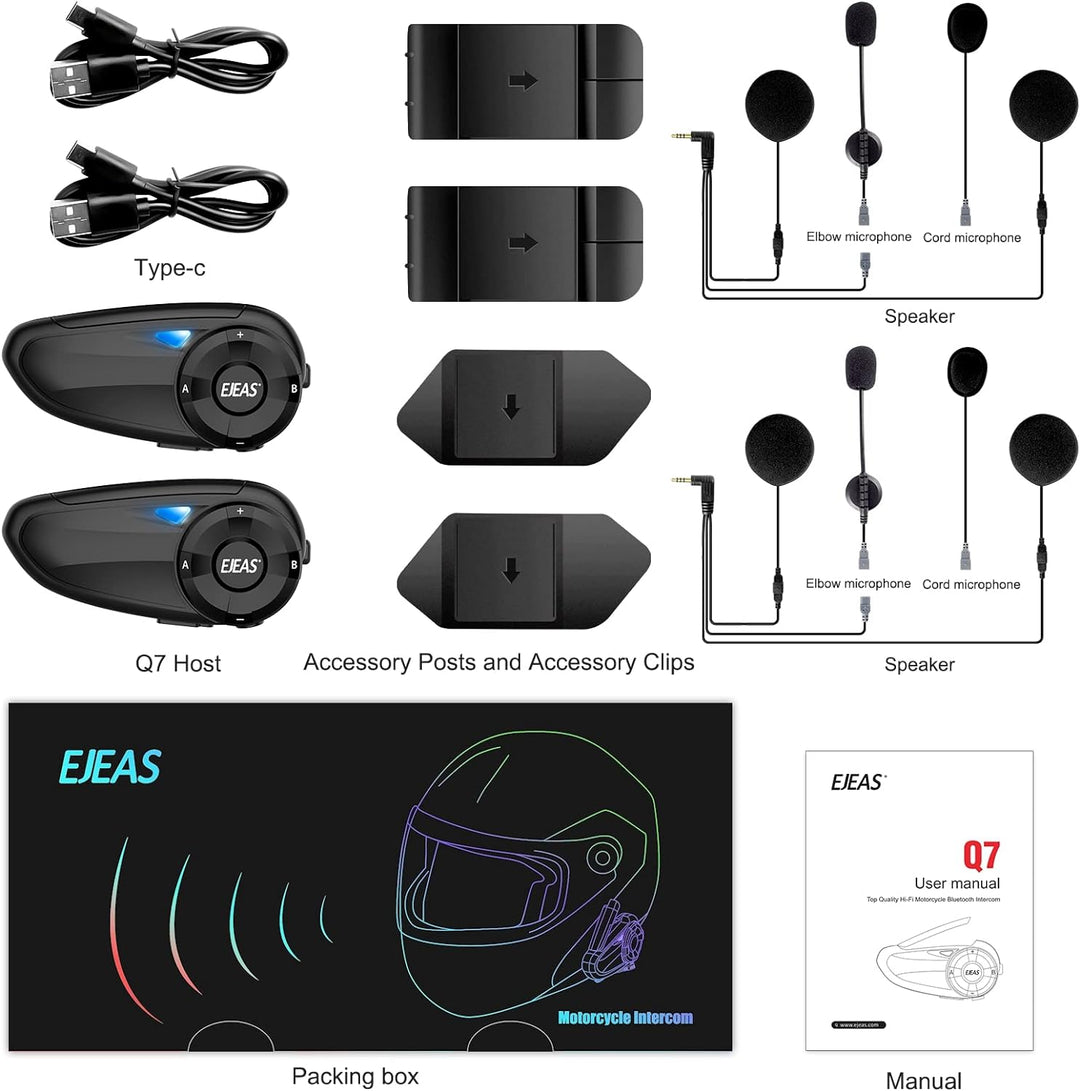 EJEAS Q7 Verbesserte Motorrad Gegensprechanlage, Bluetooth 5.1 Motorradhelm Intercom Kommunikationss