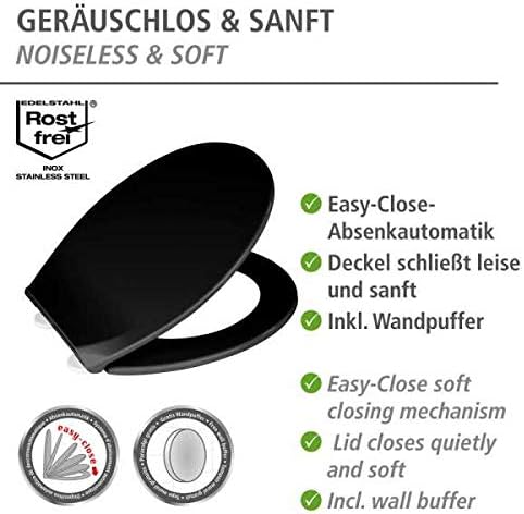 WENKO Premium WC-Sitz Kos Schwarz, Toilettendeckel mit Absenkautomatik und Fix-Clip Hygiene Befestig