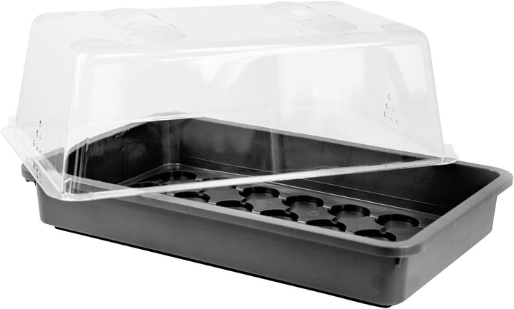 mgc24 Zimmergewächshaus Greenhouse - Anzuchtschale mit Deckel und Belüftung - Schwarz - 3 Stück ohne