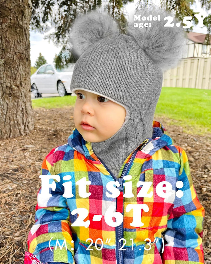 FURTALK Kleinkind Baby SchalMütze warm gefüttert Kinder Strickmütze Pom Pom Wintermütze für Mädchen