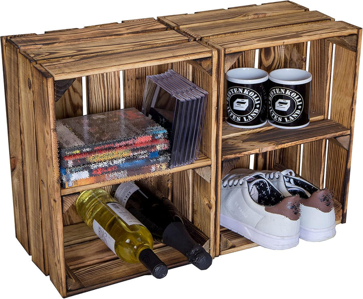 Holzkiste Bella geflammt40 x 30 x 25cm Weinablage Weinaufbewahrung Kindeschuhregal Bücherregal Ablag
