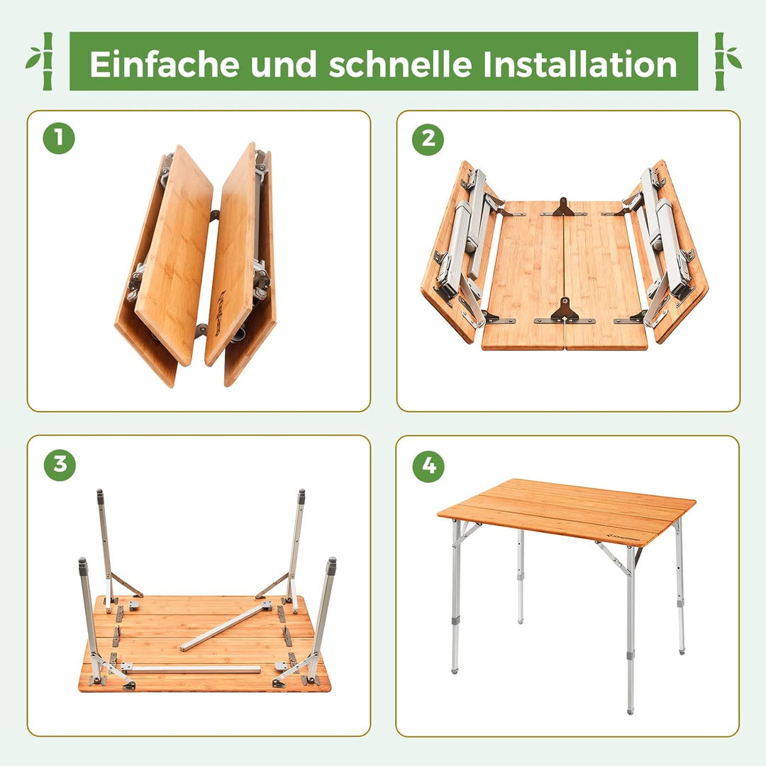 KingCamp Campingtisch Bambus Klapptisch höhenverstellbar (45/52 / 65 cm) für 2-4 Personen Campingtis