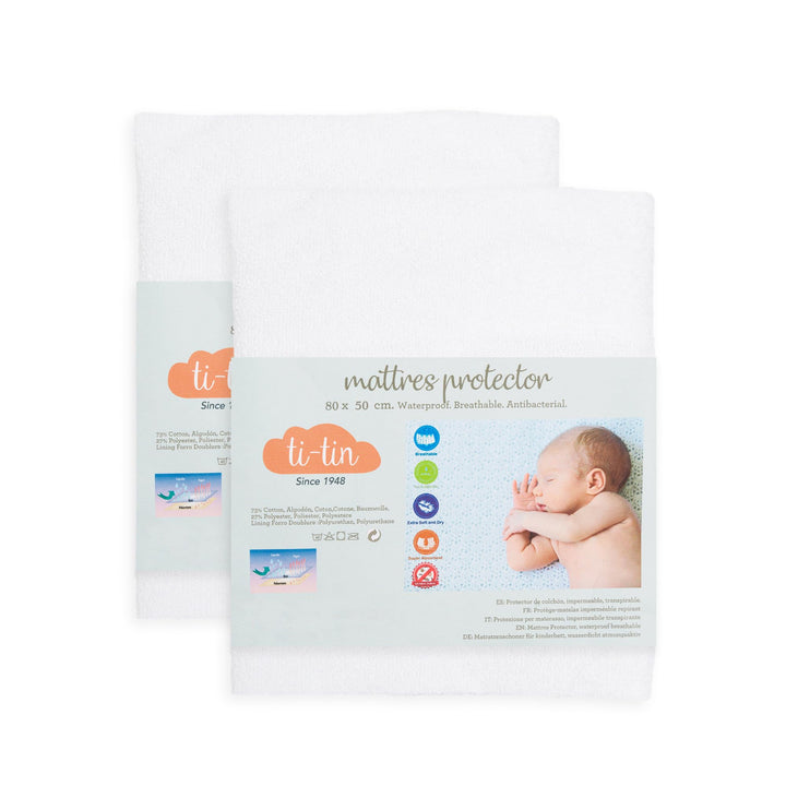 Matratzenschoner aus Baumwolle für Babykrippe | 50 x 80 cm | Wasserdicht | Atmungsaktiv | mit Gummi
